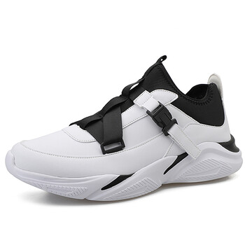 植蔓无鞋带男鞋运动鞋免系鞋带不系鞋带休闲鞋春季皮面防水男45特大码