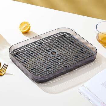 友来福沥水托盘双层多功能塑料茶盘茶托厨房置物盘储水式茶海茶台灰色