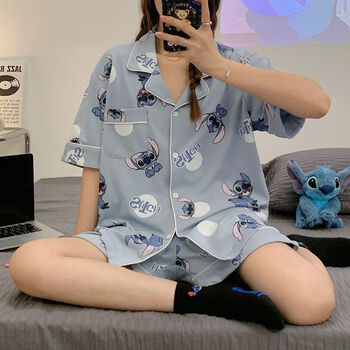 绅卡龙史迪奇睡衣女夏新短袖款印花可爱卡通高颜值学生家居服套装圆点