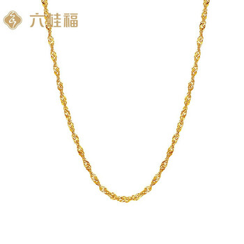 六桂福珠宝 黄金项链 简约水波纹 黄金锁骨链素链足金项链首饰金项链