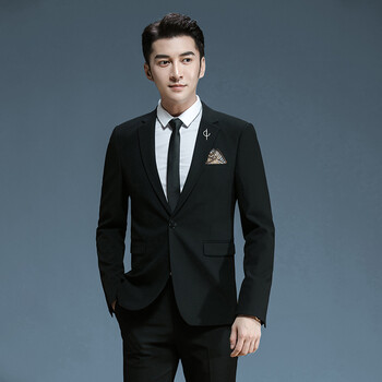 新郎西服套装男修身商务正装帅气结婚伴郎二件套礼服韩版职业西装黑色
