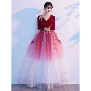 姬帝茫大合唱服演出服女长裙表演舞台服装合唱团比赛主持朗诵礼服裙红