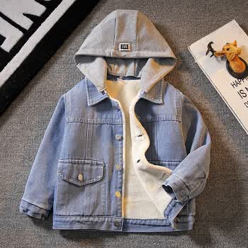 童装男童外套春秋款2022新款儿童秋季中大童牛仔上衣男孩秋装加绒蓝色