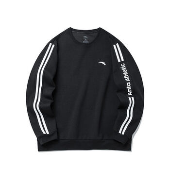 安踏卫衣男2022春季新款圆领套头宽松上衣休闲运动长袖基础黑165s