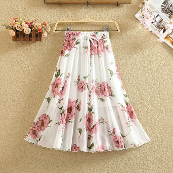 匠尺夏季半身裙女春夏季松紧腰雪纺夏季半身裙女显瘦印花女士半身中