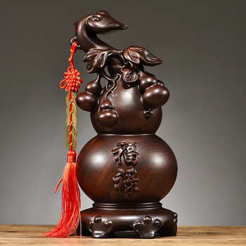善逸木雕浮雕福禄如意葫芦摆件一对实木家居客厅玄关董事长总经理办公