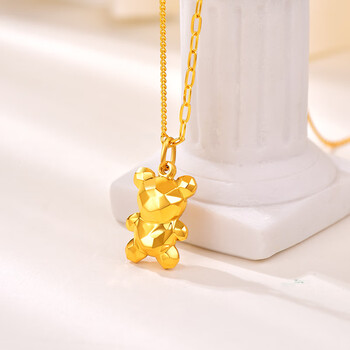 温忆999足金钻石小熊吊坠黄金项链5g套链锁骨链送女友七夕情人节礼物