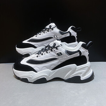 老爹鞋女2022春季新款女士松糕厚底网红跑步运动鞋潮鞋休闲鞋黑白37