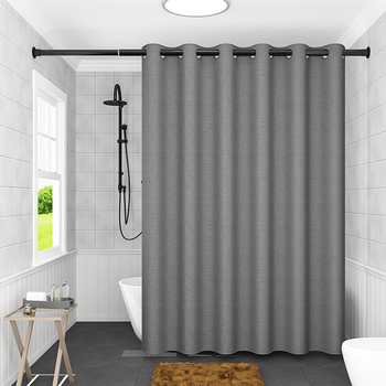 映融浴帘套装免打孔伸缩杆加厚防水浴帘布卫生间窗帘洗澡隔断帘干湿