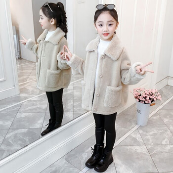 秋冬装中大童洋气小女孩大衣4-15岁潮 米白色 170码建议身高165cm左右