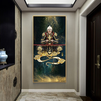 斗战胜佛孙悟空玄关装饰画竖版客厅走廊过道壁画轻奢挂画齐天大圣晶瓷