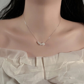 维榕999项链女生淡水珍珠颈链轻奢小众感锁骨链2023新款白金色999足银