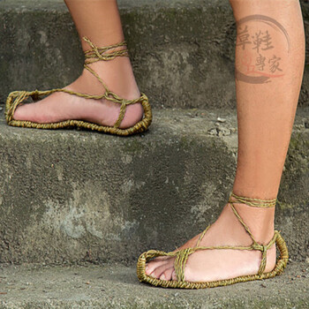 芹品草鞋男纯手工编织凉鞋夏季防水红军复古潮流女款老式特色龙须草
