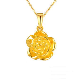 23g 足1金玫瑰花朵吊坠 项链