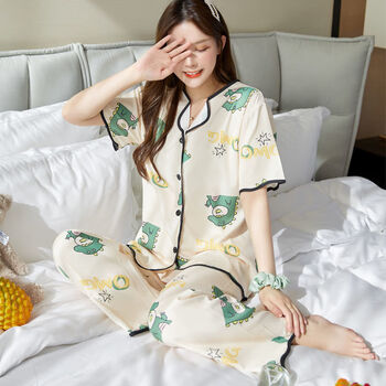 睡衣家居服女生睡衣夏季冰丝短袖睡衣女夏士季冰丝薄款2022年新款可爱