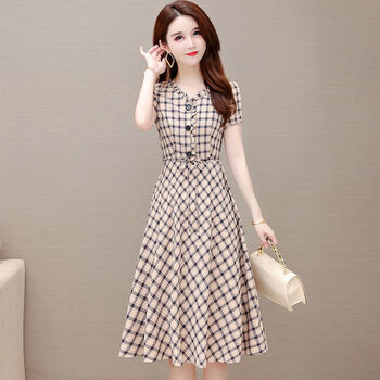 szhg格子连衣裙女夏2023新款小个子气质收腰修身显瘦今年流行裙子620