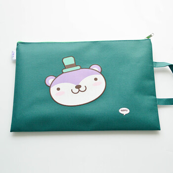韩国卡通萌小熊a4文件袋学生女士可爱帆布试卷收纳袋带提手绿色
