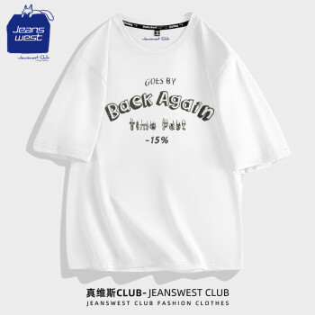 JEANSWEST CLUB真维斯集团日系短袖T恤男纯棉 字母宽松简约百搭学生打底衫 白色 