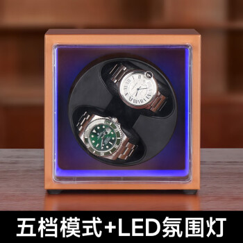 时维齐摇表器机械自动摇摆器手表盒上链盒上弦盒晃表器转表器商务家用 升级款-棕色+LED灯（2表位）