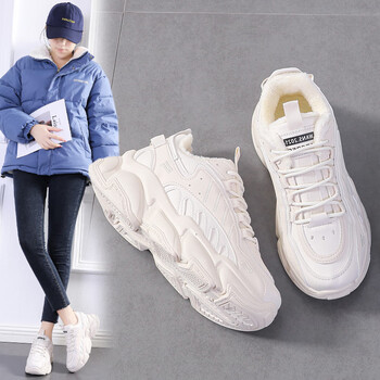 季回力休冬天加绒老爹鞋女冬款黑色加棉运动鞋冬季旅游女鞋秋冬休米色