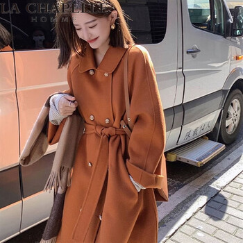 chapelle homme拉夏贝尔羊绒大衣长款羊毛呢韩版宽松双排扣姐妹装外套