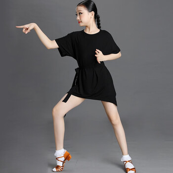 吴小熊儿童拉丁舞裙练功服女童春夏舞蹈服女孩拉丁考级比赛演出服黑色