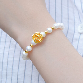 尚采罗老凤凰黄金手链女999足金玫瑰花珍珠手链3d硬金转运珠手链
