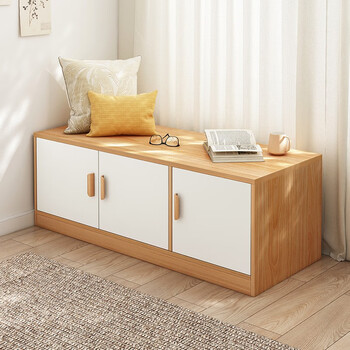 瑞象现代简约飘窗柜储物柜矮柜地柜可坐式卧室阳台柜收纳置物柜窗台柜 100CM橡胶木色+白