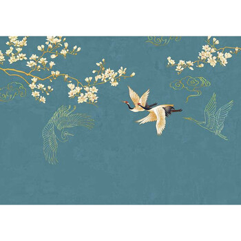 玉兰墙布蕊西现代新中式壁纸玉兰花鸟电视背景墙客厅复古典风壁画墙布