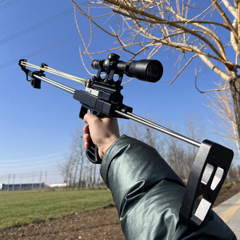 畅杰新款六代战狼激光瞄准器弹弓高精准圆扁皮筋不锈钢野战狼滑膛弓