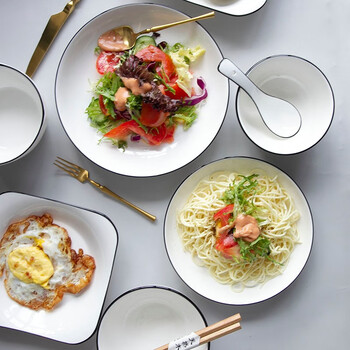 和风四季厨具日式北欧餐具陶瓷纯色碗碟套装家用组合白色简约韩式碗陶瓷器碗盘碟 黑线白色 4 5英寸饭碗 图片价格品牌报价 京东