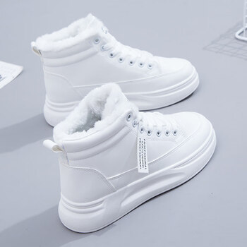 snhn高中学生加厚棉鞋女生款初中生冬天穿的加绒高帮小白鞋少女孩秋冬