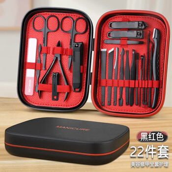 小天籁（XIAO TIAN LAI）指甲刀套装全套指甲剪指甲钳挖耳勺修脚刀家用指甲工具包套装 升级款黑红胶盒指甲刀22件套