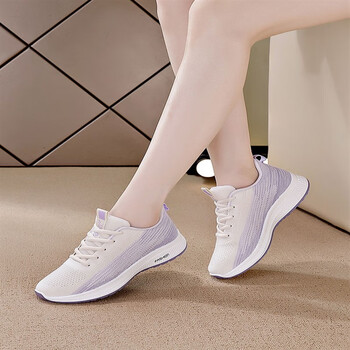 安錔女鞋夏季女运动休闲鞋女波鞋跑步鞋软底旅游鞋久站不累脚 米紫