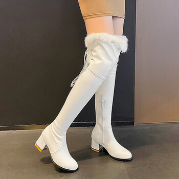 娜梵度nafandu长筒雪地靴女秋冬新款兔毛高筒过膝靴拉链棉靴保暖雪地