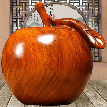 天从 实木雕刻苹果摆件 纯木平安是福苹果摆件工艺品中式家居办公室
