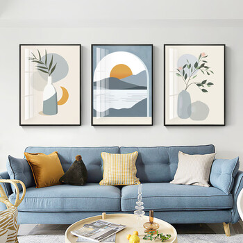现代简约客厅装饰画抽象静物沙发背景墙挂画小清新三联画墙面壁画 籽