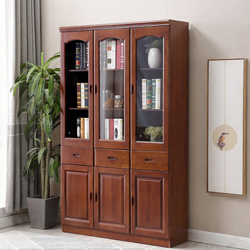 公忆匠心  实木橡胶木三门书柜中式简约书柜书房客房办公书橱置物柜