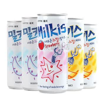 韩国进口乐天妙之吻果味汽水牛奶苏打乳味碳酸雪碧250ml饮料 芒果味