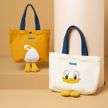 手提便携帆布袋购物小袋子创意可爱日系女学生包包简约便当包白色小号