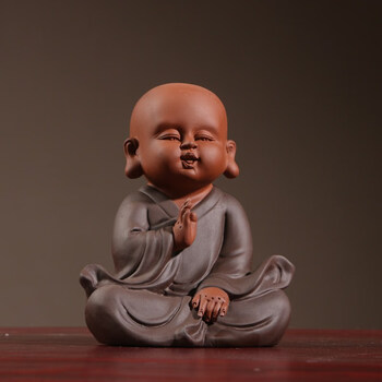 古贤紫砂个性可爱小号和尚禅意陶瓷摆件茶室书柜办公室桌面室内装饰品