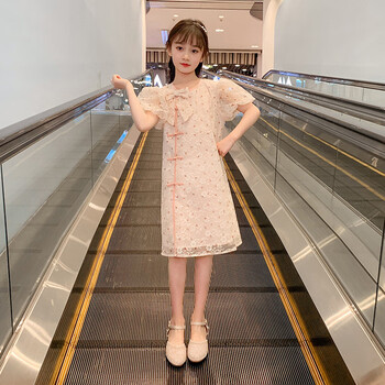 哈熙牛女童旗袍连衣裙夏季新款儿童装洋气网纱裙11岁女孩衣服夏装公主
