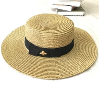 草帽女夏天英伦礼帽女士出游海边遮阳帽沙滩帽子金丝金色新版标志m