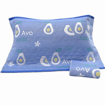 枕巾三层纱布成人加大柔软吸汗不掉色不掉毛牛油果蓝色5278一对装