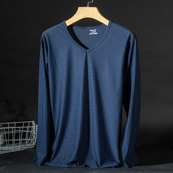 俞兆林  网眼冰丝长袖t恤男速干透气高弹薄款户外运动镂空t恤防晒打底
