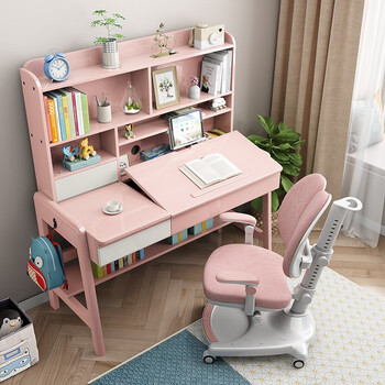 灵巧实木儿童学习桌椅套装家用女孩卧室初中生书桌可升降小学生写字桌