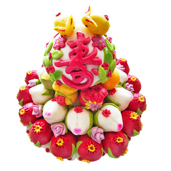 新祝寿花馍老人生日寿桃馒头寿桃包胶东花饽饽过寿手工中式蛋糕 南山