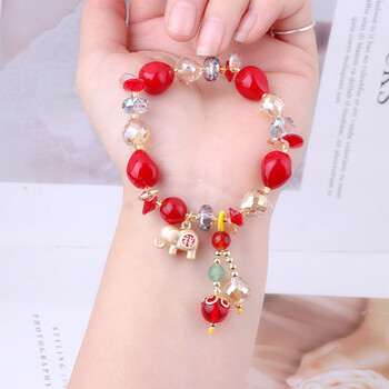 uhfr施华洛世奇红色新款钱途无量兔子手链属兔本命年手工串珠手串送闺