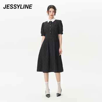 Jessy line2023夏季专柜款 杰茜莱时尚收腰显瘦连衣裙 325111346 黑色 M/165
