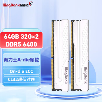 金百达（KINGBANK）64GB(32GBX2)套装 DDR5 6400 台式机内存条海力士A-die颗粒银爵系列 C32